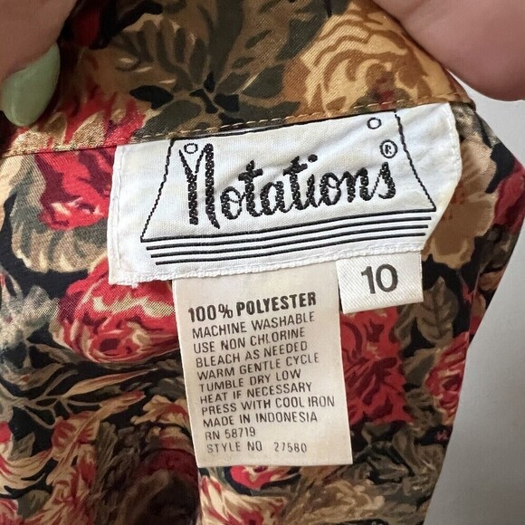 Vintage Notations 80s Womens Red Floral Satin Long Sleeve Blouse Mock Neck Sz 10 - Picture 3 of 7